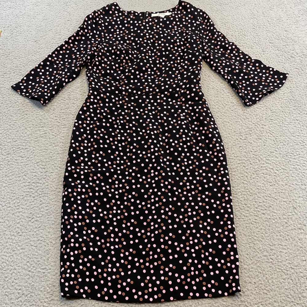 Boden Dress Womens 6P Black Polka Dot 3/4‎ Bell Sleeve Sheath Workwear Office